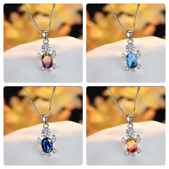 “Just Keep Swimming” Red Gemstone Turtle Diamond Sterling Silver Gift Necklace - Picture 4 of 12